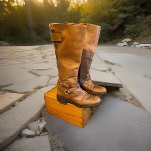 Enzo Angiolini Easaevon Brown Leather Tall‎ Knee High Riding Boots Women's 5.5